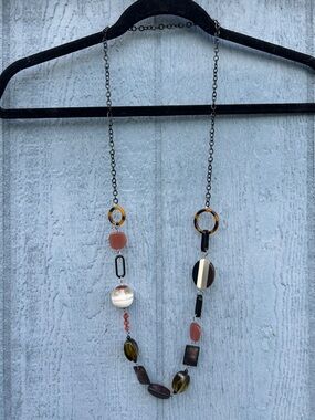 Women’s Multi-Bead Long continuous  Necklace in Brown, Pink & Black Tones